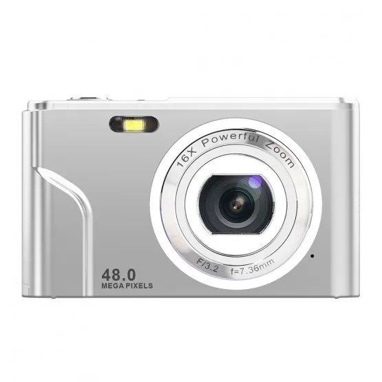 Digitale camera, autofocus 4K vloging-camera voor fotografie met 32 GB kaart, 48 MP draagbare compacte digitale camera voor tieners volwassen beginners met 16x zoom, anti-shake, 2 batterijen (wit