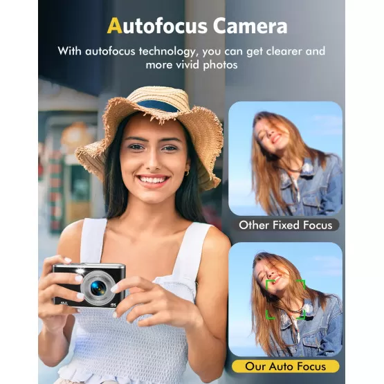 Fotocamera Digitale 4K 48MP Con LCD 2,7'', Zoom 8x E Anti-Shake, Compatta E Leggera Con Luce Di Riempimento Per Foto E Vlog